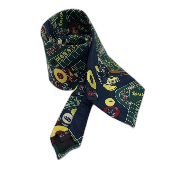 Vintage 1990s Sabatini Men's All Handmade Silk Neck Tie Casino Poker Gambling - Picture 3 of 7